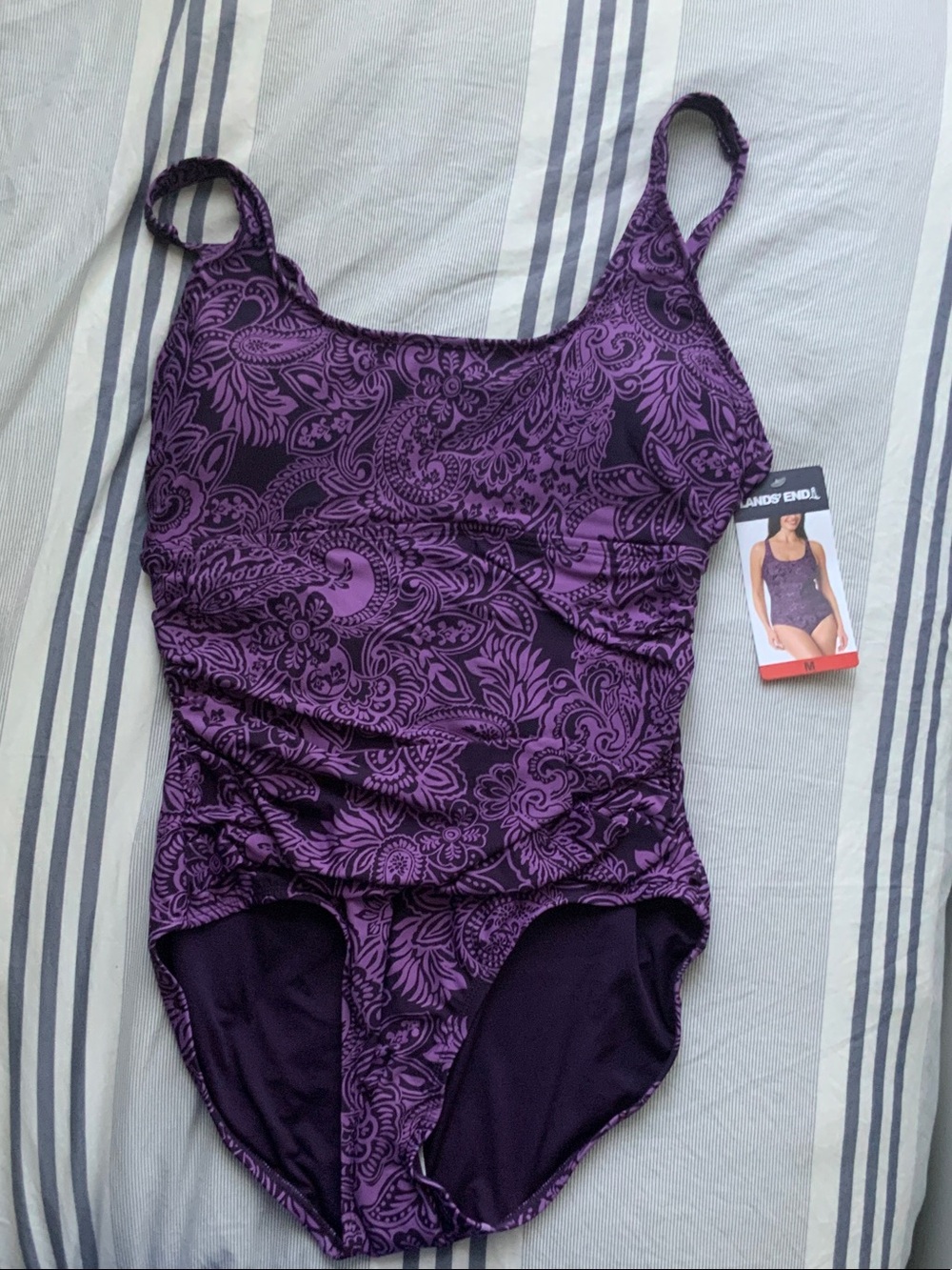 Lands' End Girls' Purple Paisley One-Piece Swimsuit - Deep Purple